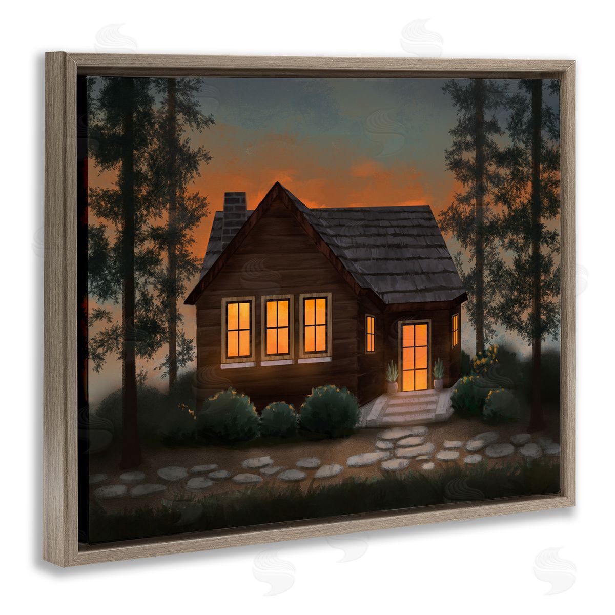 Cabin Woods Country Landscape Brown Floating Frame Canvas Wall Art, Home Decor by Ziwei Li