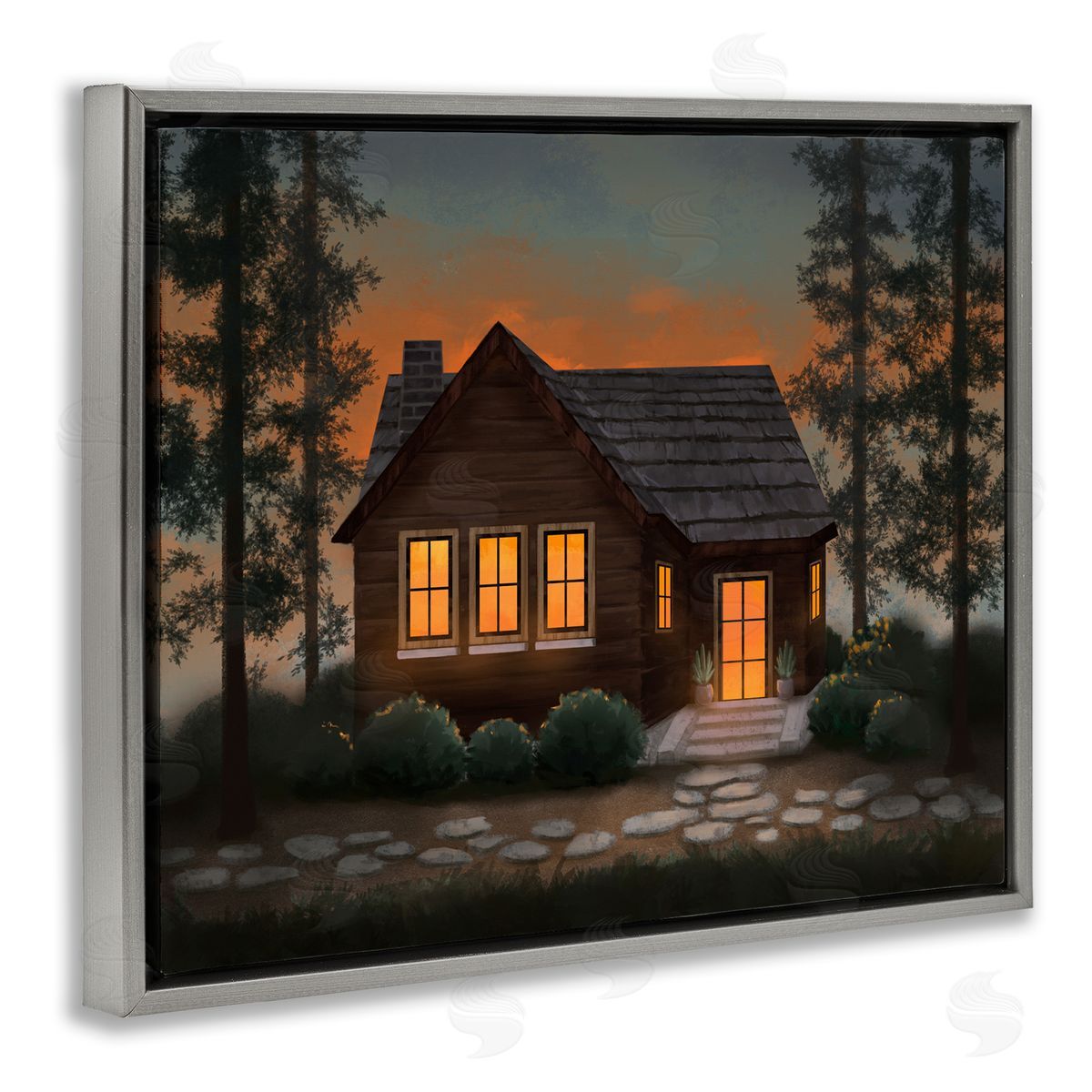 Cabin Woods Country Landscape Grey Floating Frame Canvas Wall Art, Home Decor by Ziwei Li