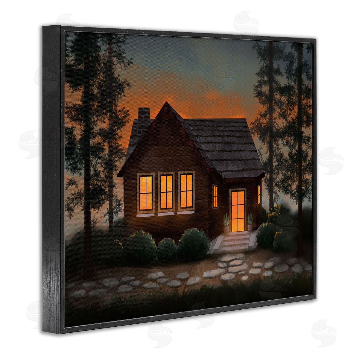 Cabin Woods Country Landscape Black Frame Print Wall Art, Home Decor by Ziwei Li