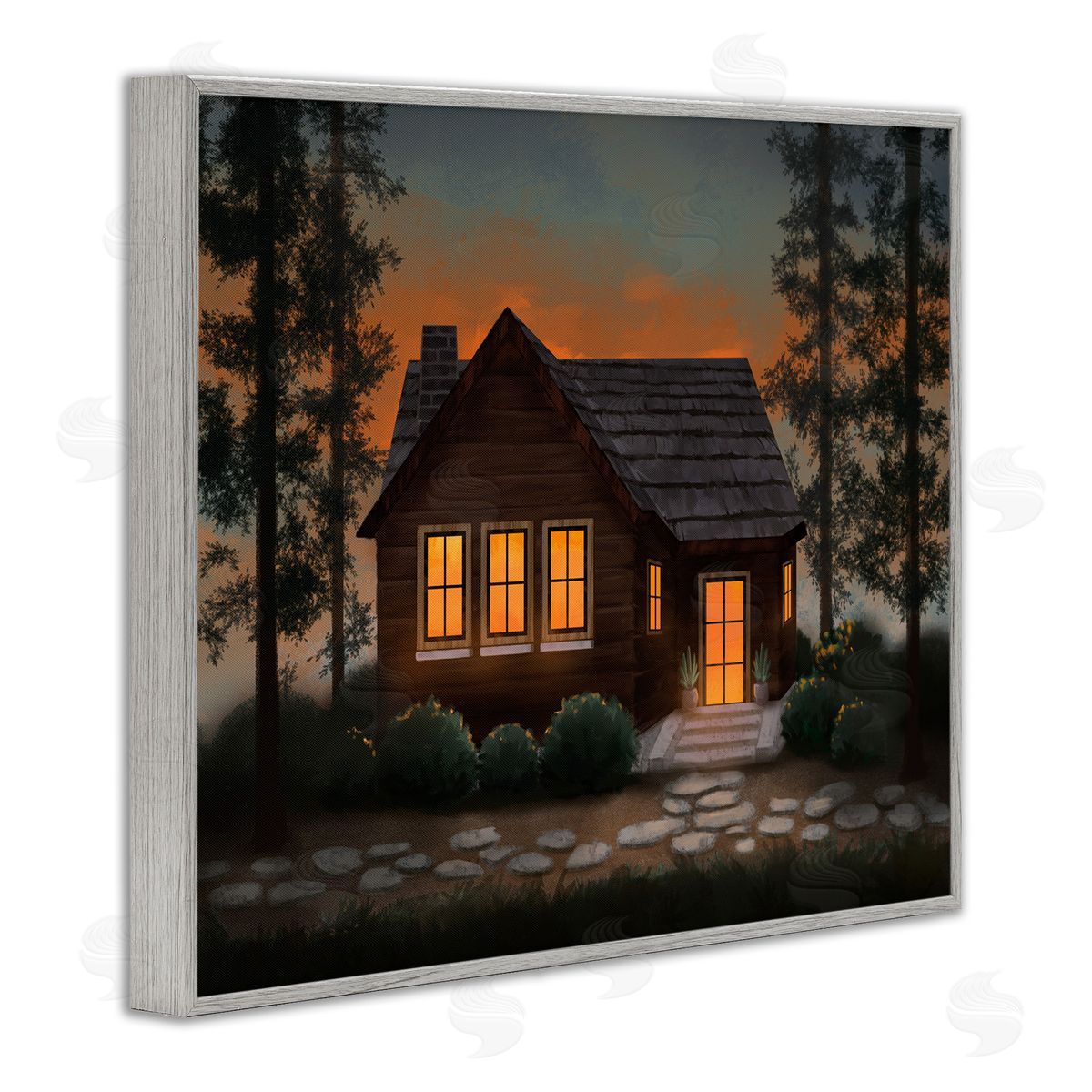 Cabin Woods Country Landscape Grey Frame Print Wall Art, Home Decor by Ziwei Li
