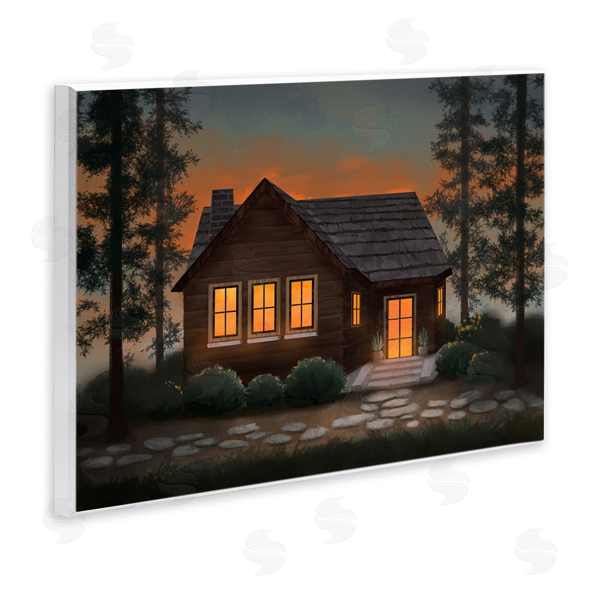 Cabin Woods Country Landscape Wood Plaque Wall Art, Home Decor by Ziwei Li