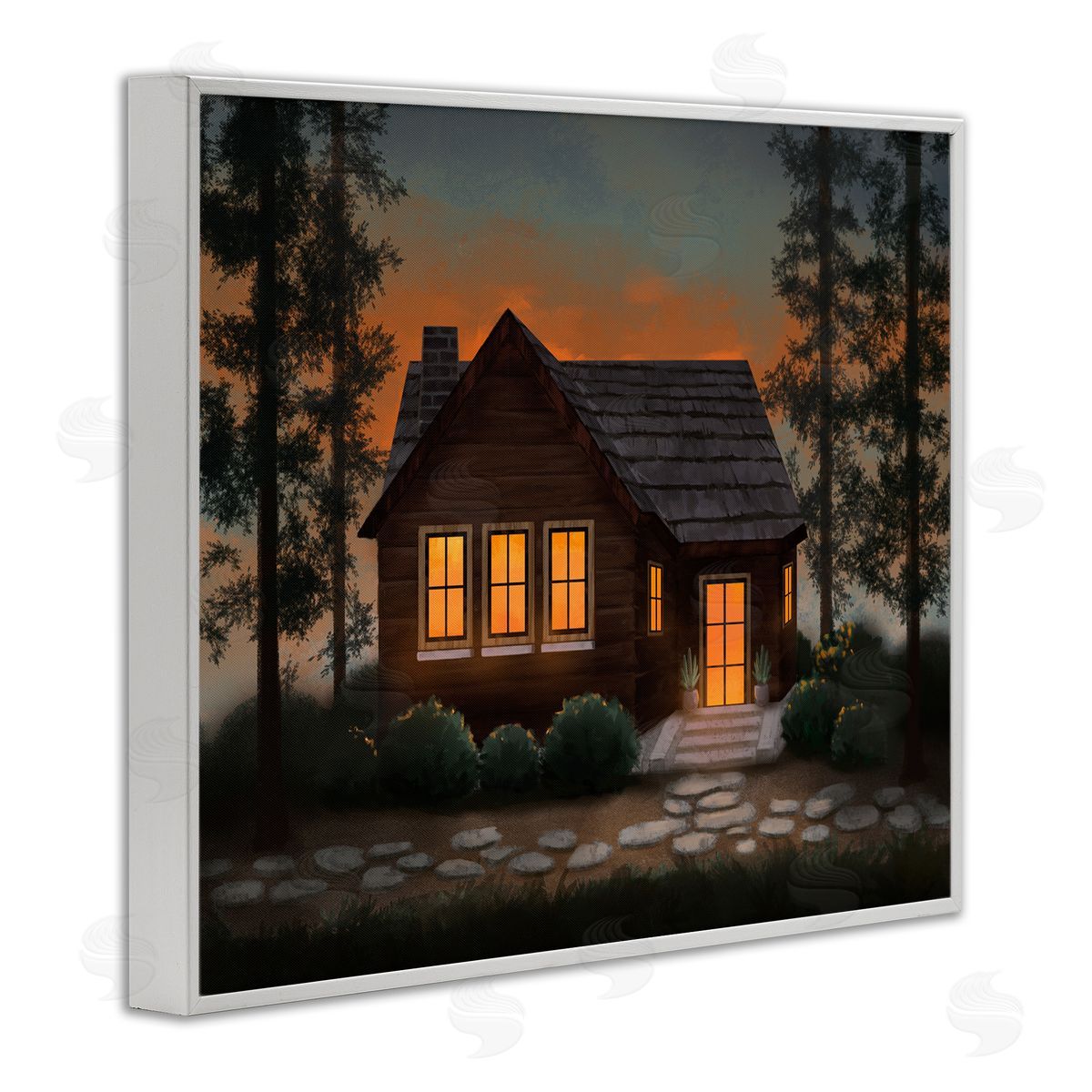 Cabin Woods Country Landscape White Frame Print Wall Art, Home Decor by Ziwei Li