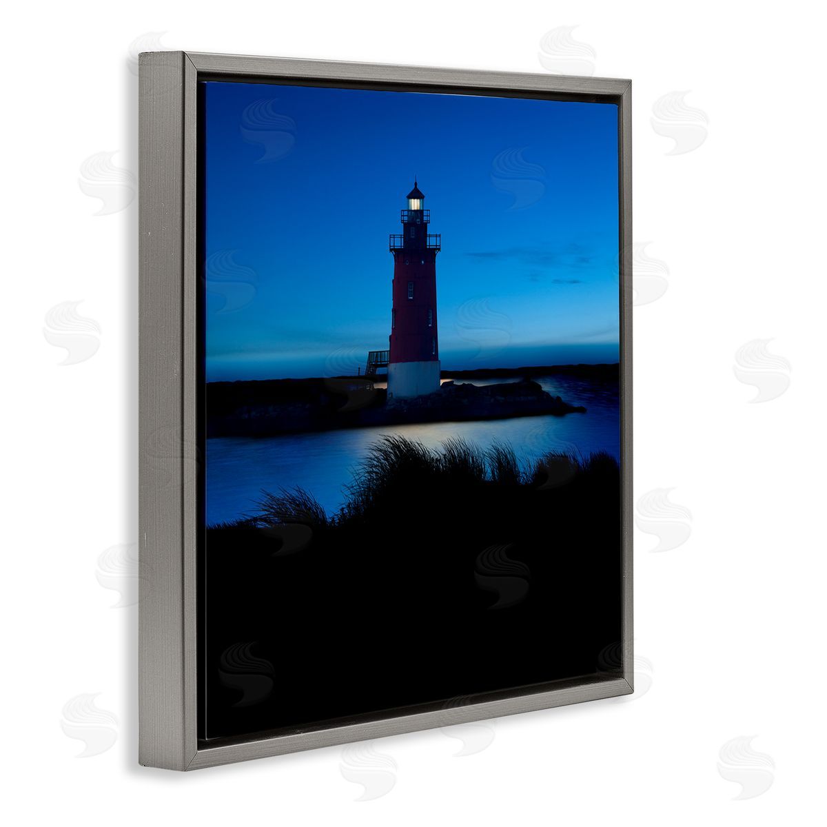 Lighthouse In the Dunes Grey Floating Frame Canvas Wall Art, Home Decor by James McLoughlin
