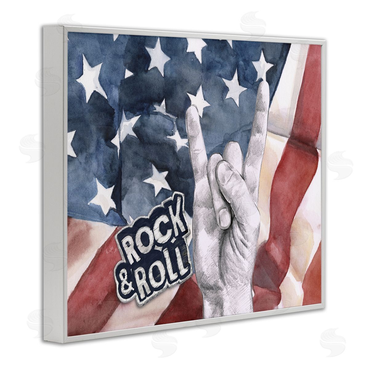 Rock And Roll American Flag White Frame Print Wall Art, Home Decor by Jennifer Paxton Parker
