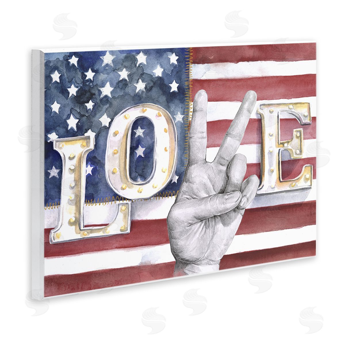Love Peace Sign American Flag Wood Plaque Wall Art, Home Decor by Jennifer Paxton Parker
