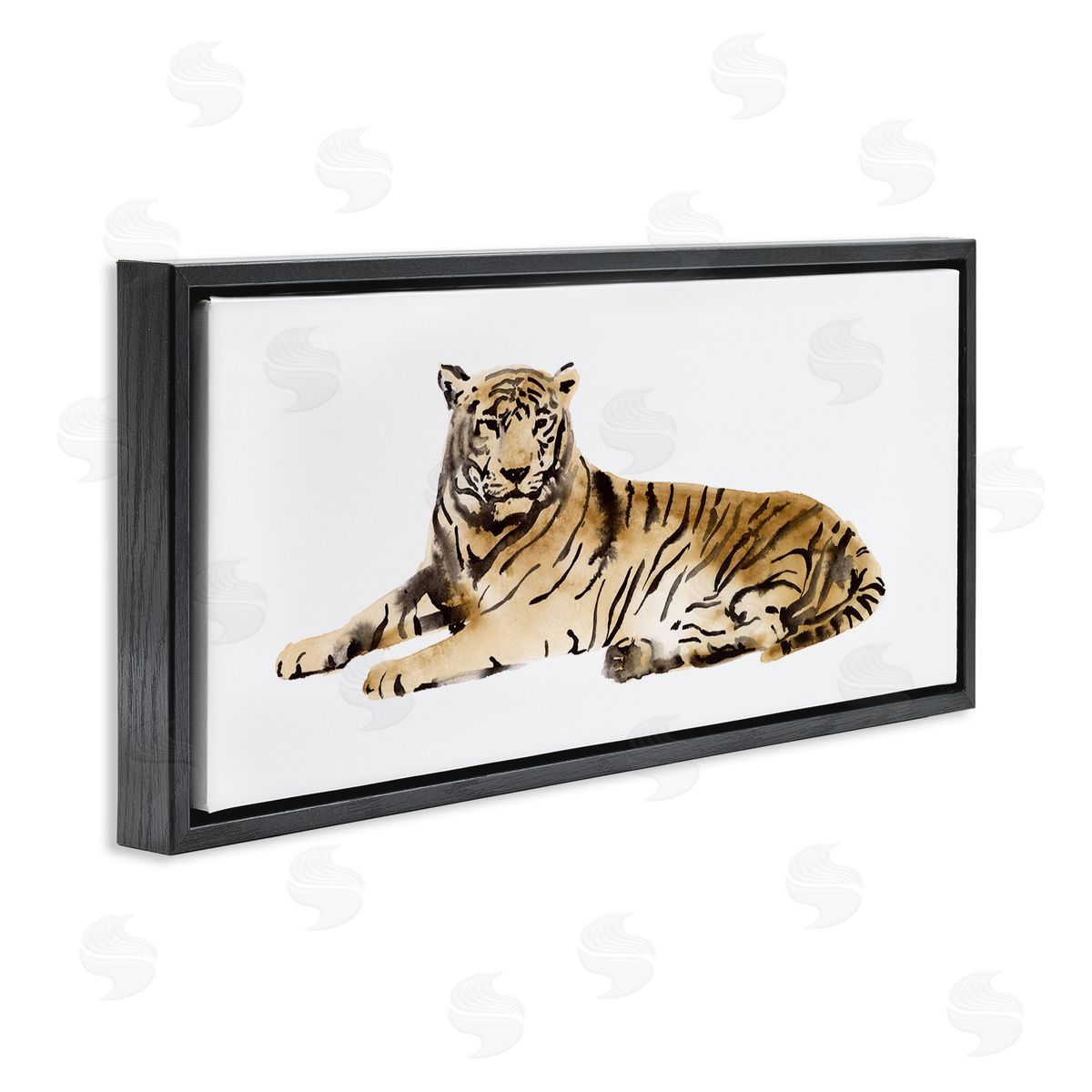 Tiger Resting Orange Black Floating Frame Canvas Wall Art, Home Decor by Victoria Borges