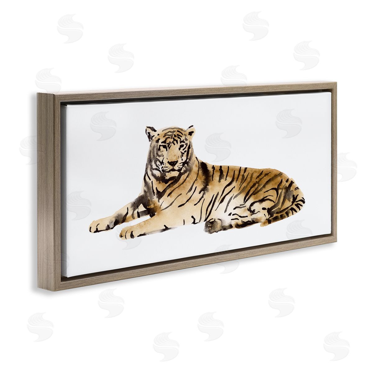 Tiger Resting Orange Brown Floating Frame Canvas Wall Art, Home Decor by Victoria Borges