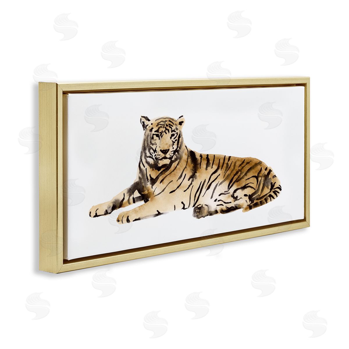 Tiger Resting Orange Gold Floating Frame Canvas Wall Art, Home Decor by Victoria Borges