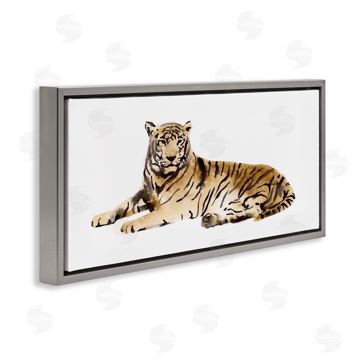 Tiger Resting Orange Grey Floating Frame Canvas Wall Art, Home Decor by Victoria Borges
