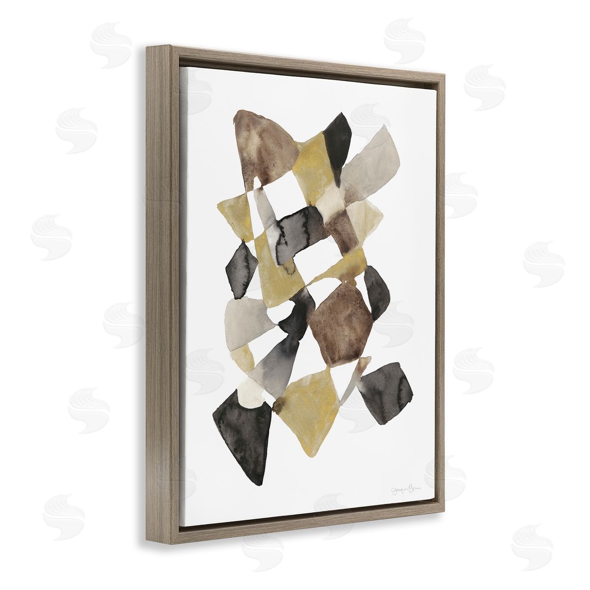 Abstract Gold Black Brown Shape Brown Floating Frame Canvas Wall Art, Home Decor by Jennifer Goldberger