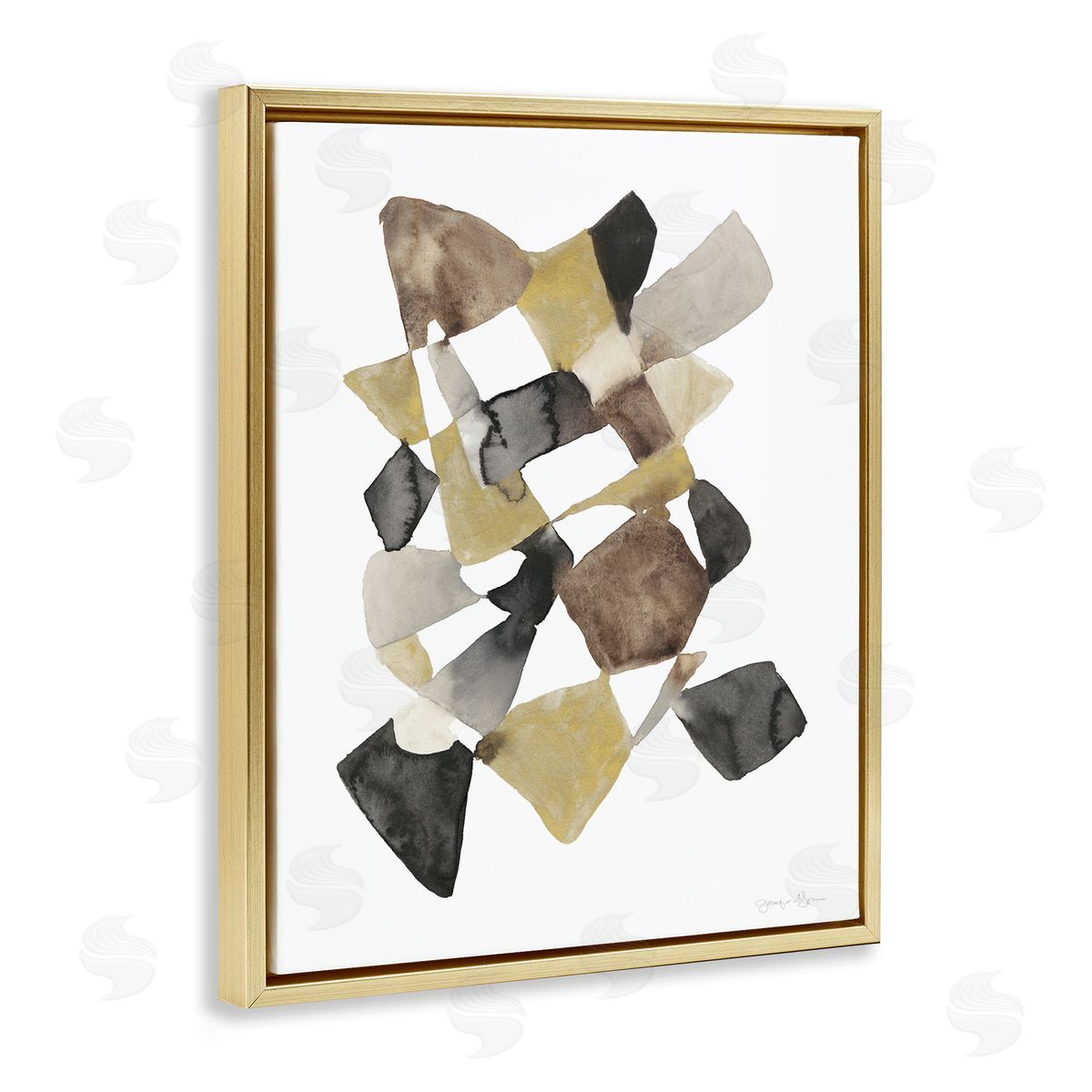 Abstract Gold Black Brown Shape Gold Floating Frame Canvas Wall Art, Home Decor by Jennifer Goldberger