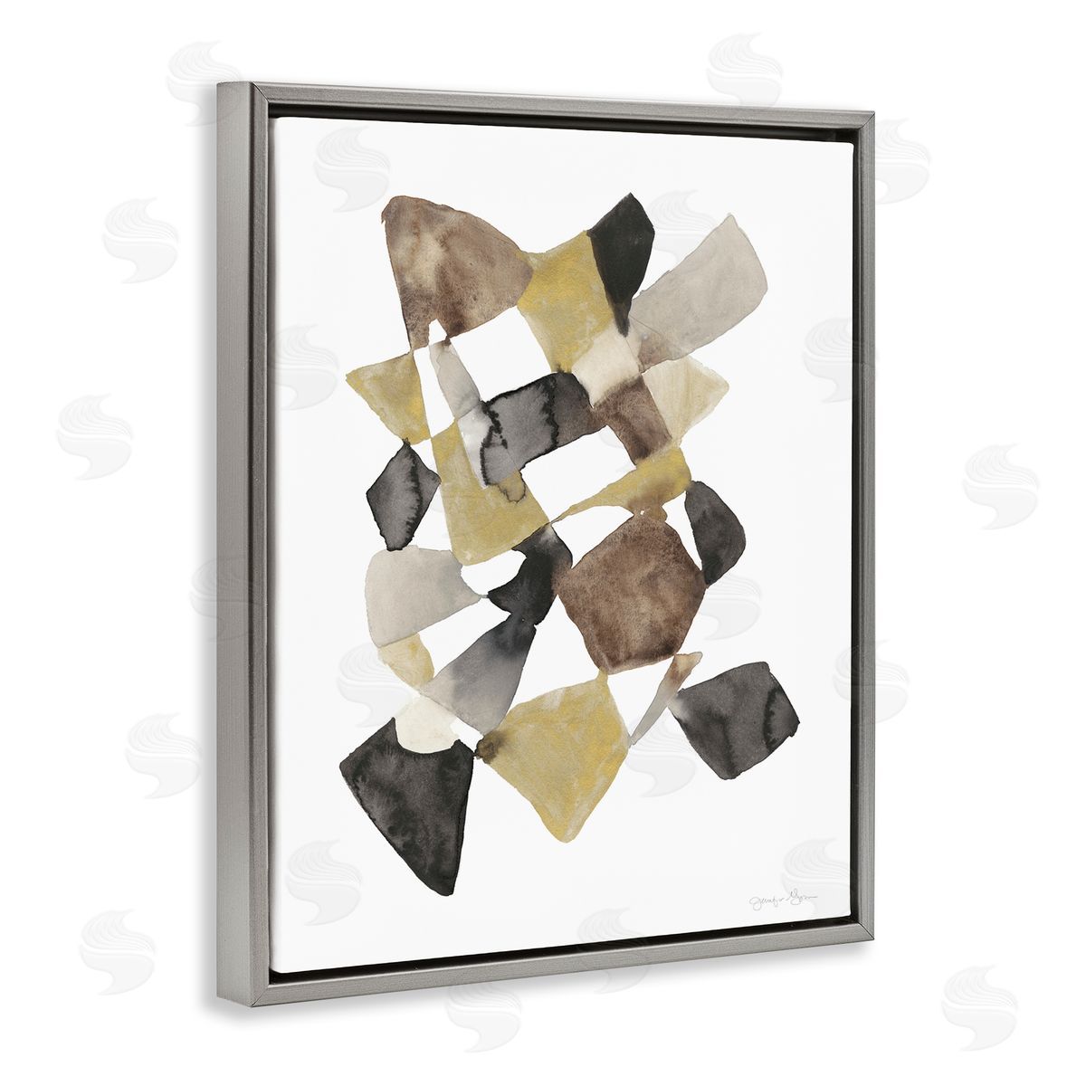 Abstract Gold Black Brown Shape Grey Floating Frame Canvas Wall Art, Home Decor by Jennifer Goldberger