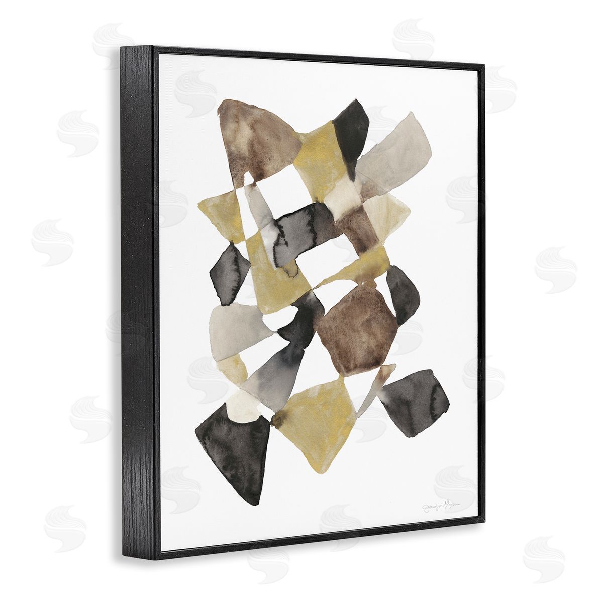 Abstract Gold Black Brown Shape Black Frame Print Wall Art, Home Decor by Jennifer Goldberger
