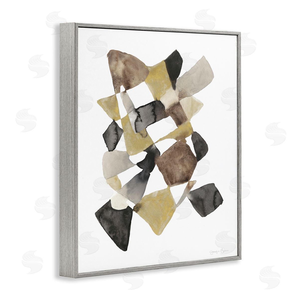 Abstract Gold Black Brown Shape Grey Frame Print Wall Art, Home Decor by Jennifer Goldberger