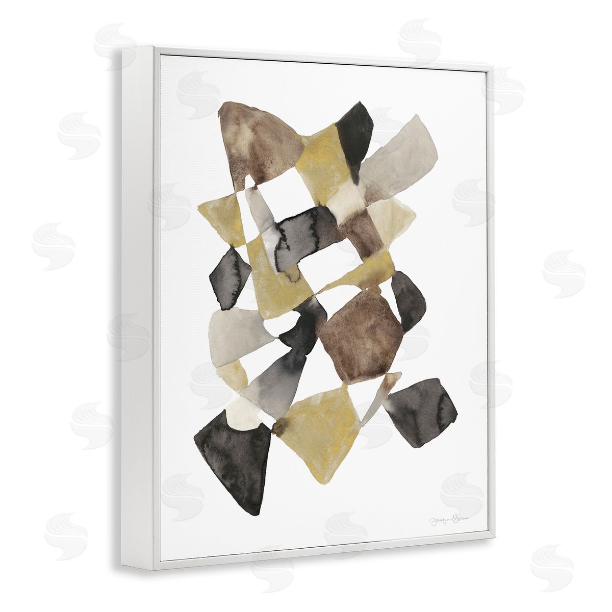 Abstract Gold Black Brown Shape White Frame Print Wall Art, Home Decor by Jennifer Goldberger
