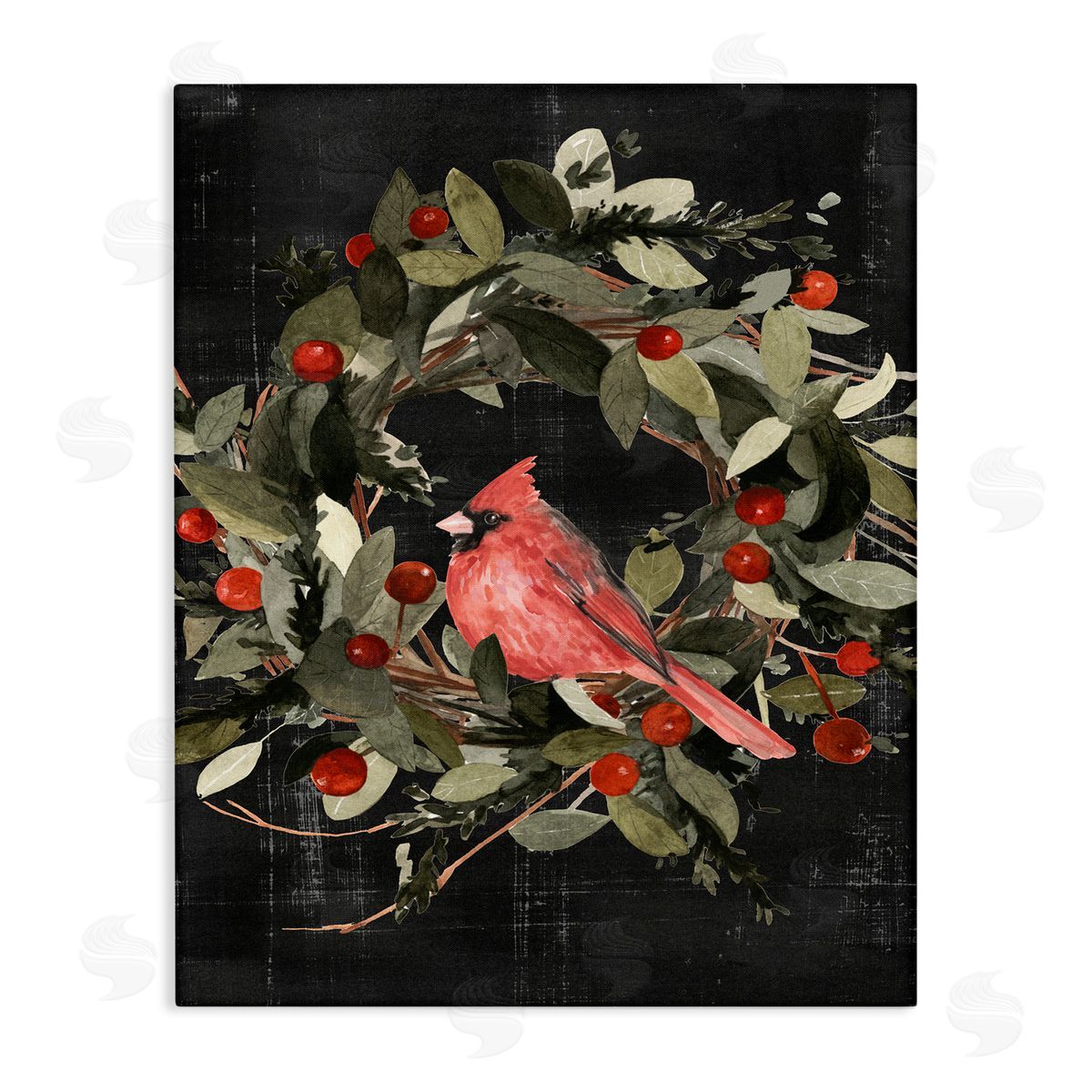 Red Cardinal In Wreath Canvas Wall Art, Home Decor by Emma Scarvey