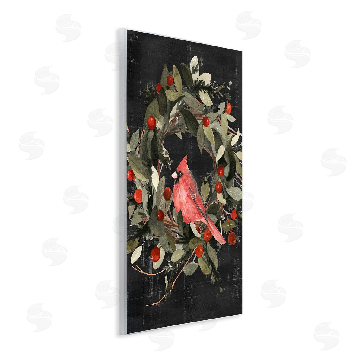 Red Cardinal In Wreath Wood Plaque Wall Art, Home Decor by Emma Scarvey