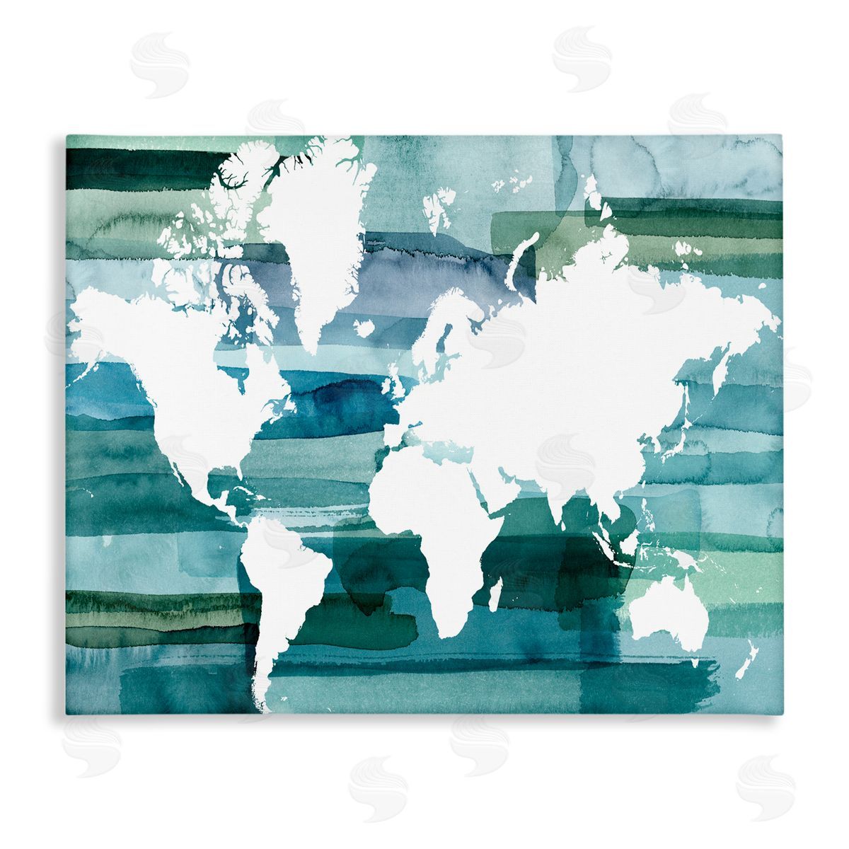 World Map Blue Green Canvas Wall Art, Home Decor by Grace Popp
