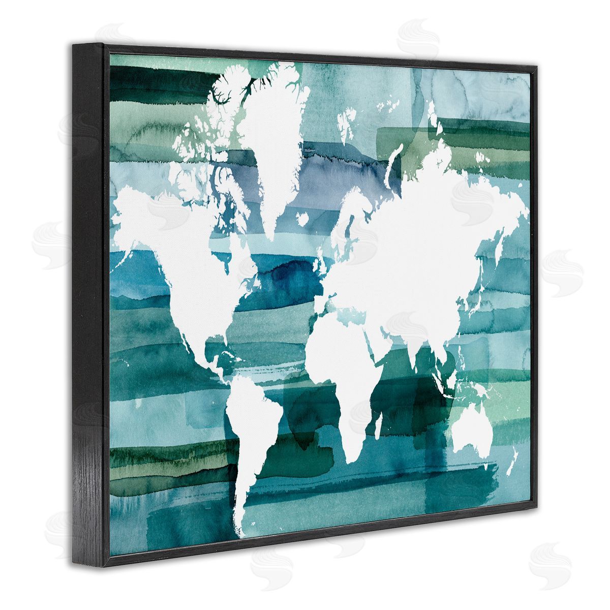 World Map Blue Green Black Frame Print Wall Art, Home Decor by Grace Popp