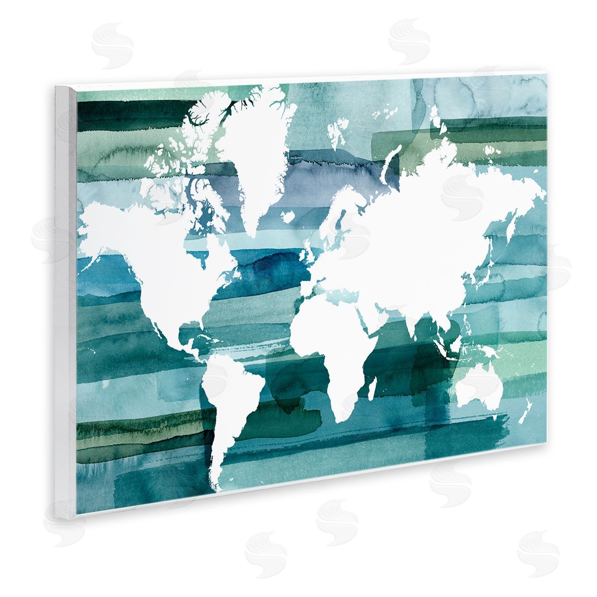 World Map Blue Green Wood Plaque Wall Art, Home Decor by Grace Popp