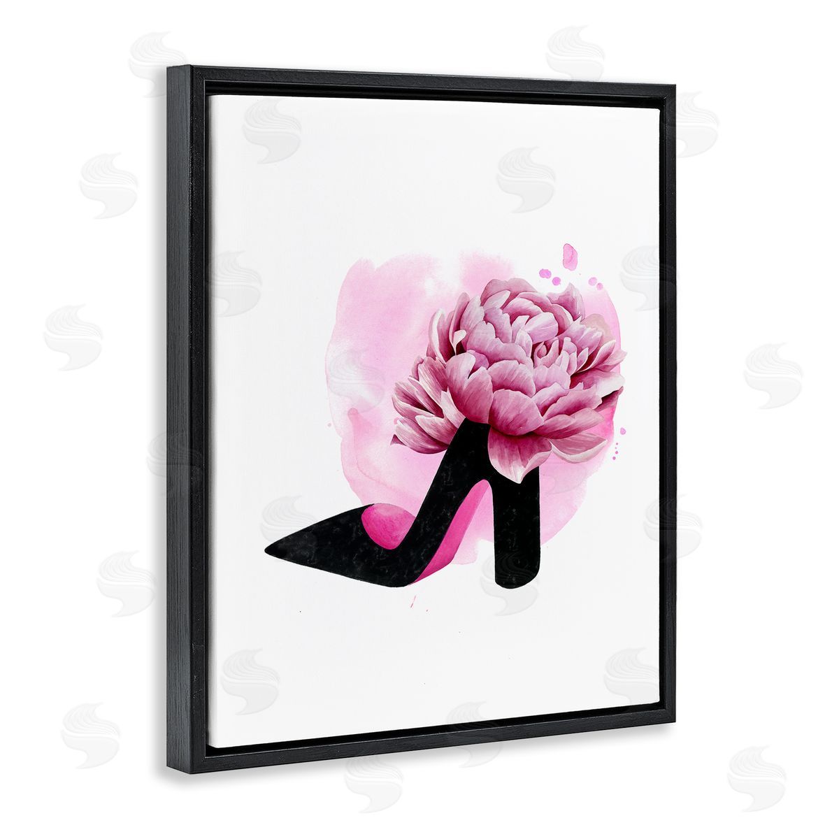 Flower Heel Pink Black Black Floating Frame Canvas Wall Art, Home Decor by Grace Popp