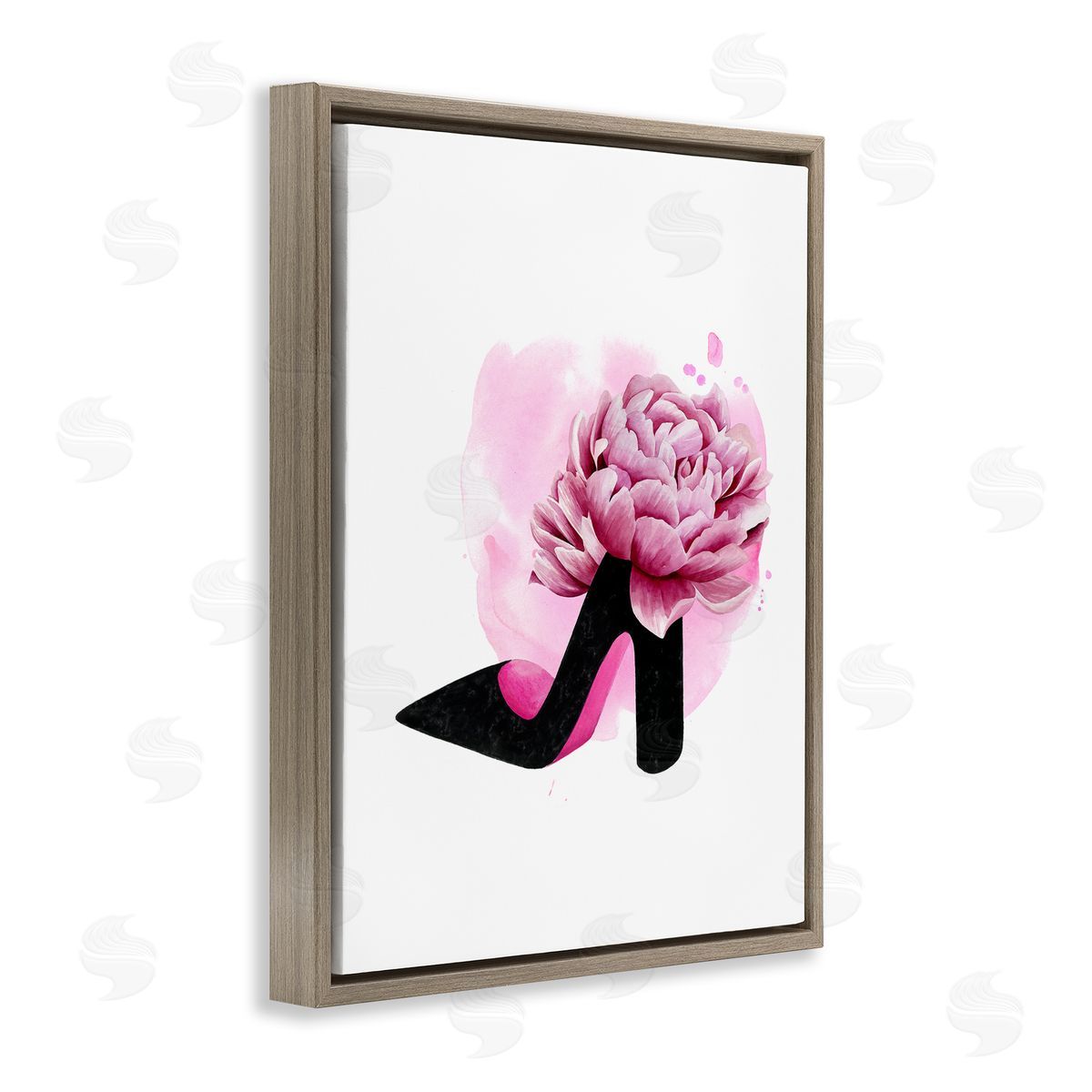 Flower Heel Pink Black Brown Floating Frame Canvas Wall Art, Home Decor by Grace Popp