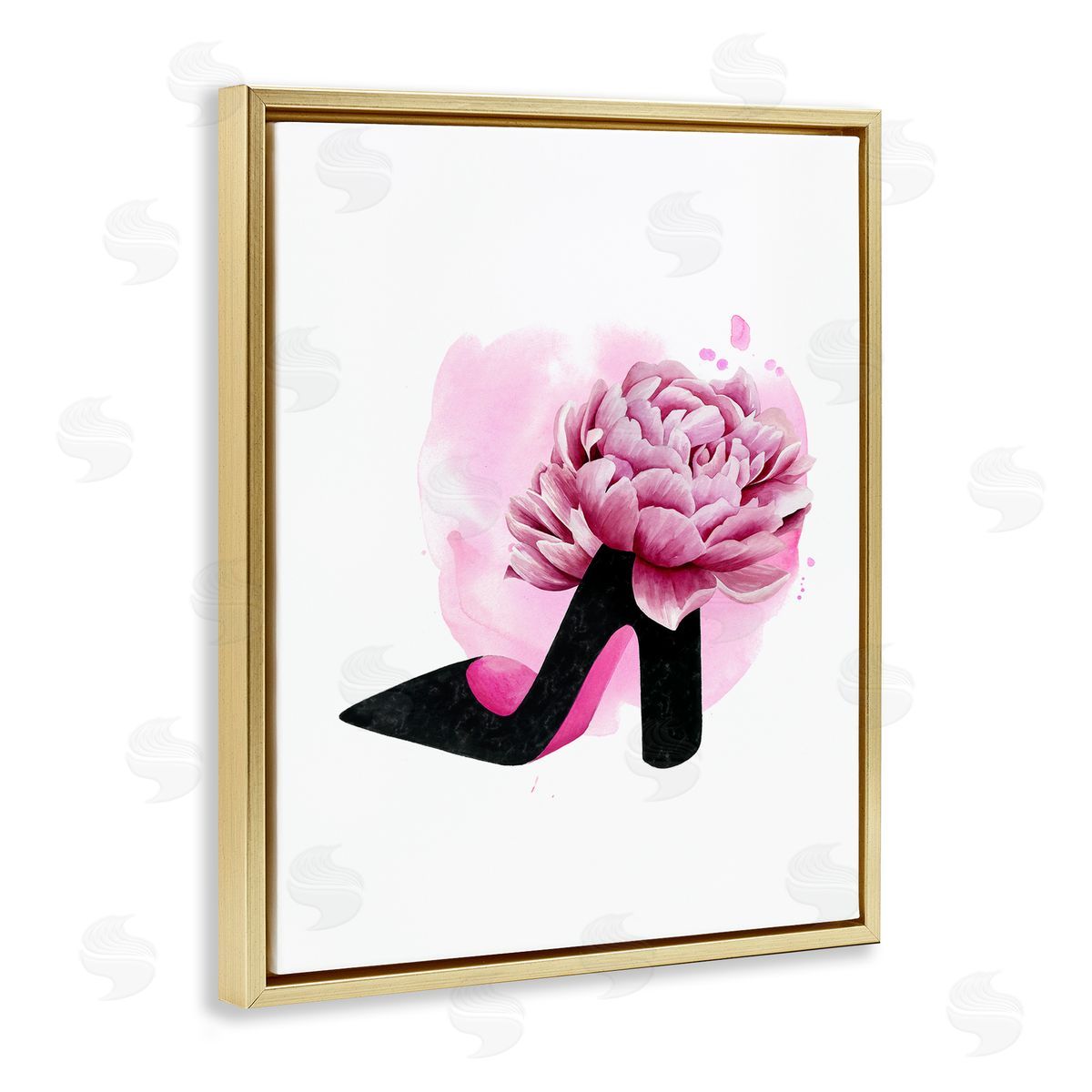 Flower Heel Pink Black Gold Floating Frame Canvas Wall Art, Home Decor by Grace Popp