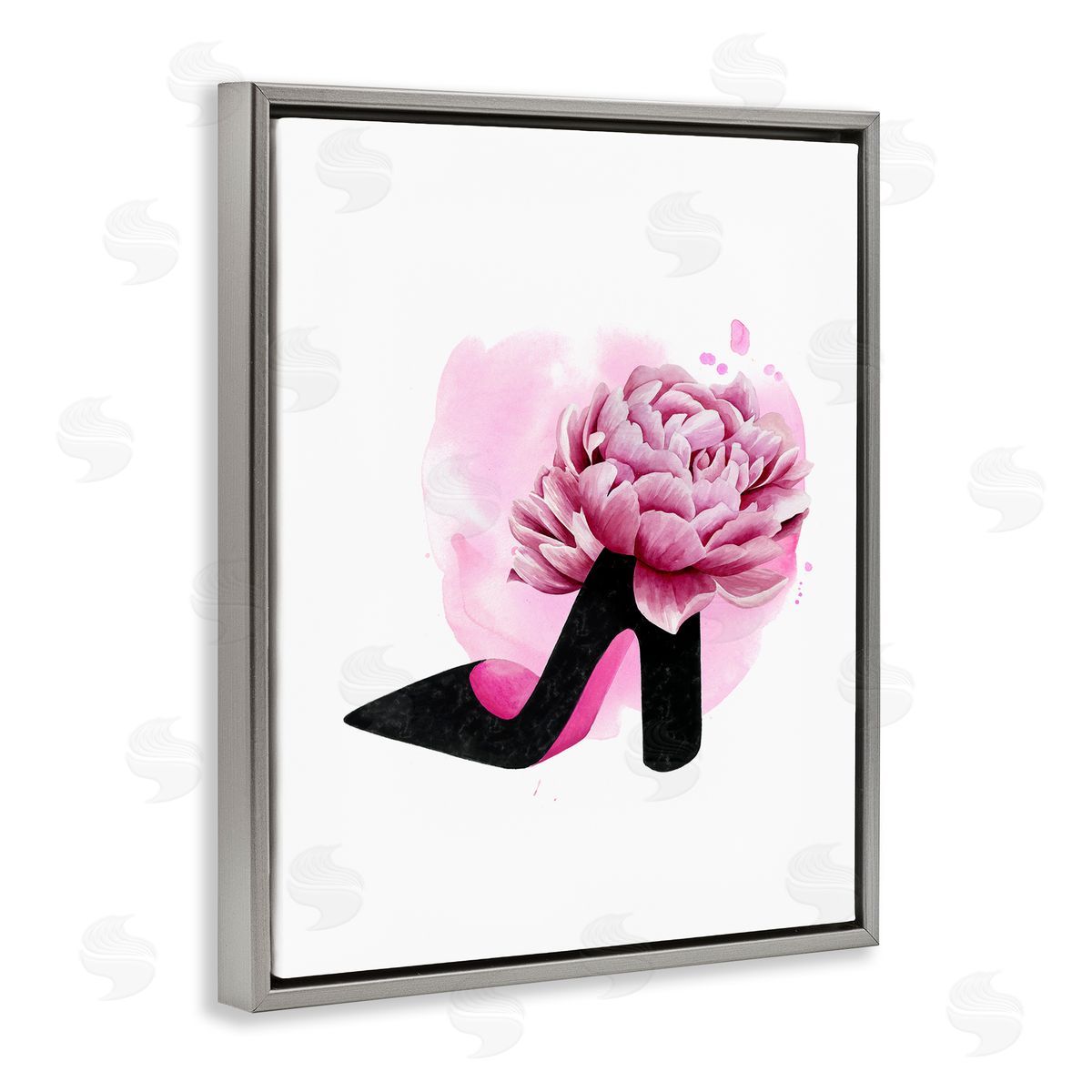Flower Heel Pink Black Grey Floating Frame Canvas Wall Art, Home Decor by Grace Popp