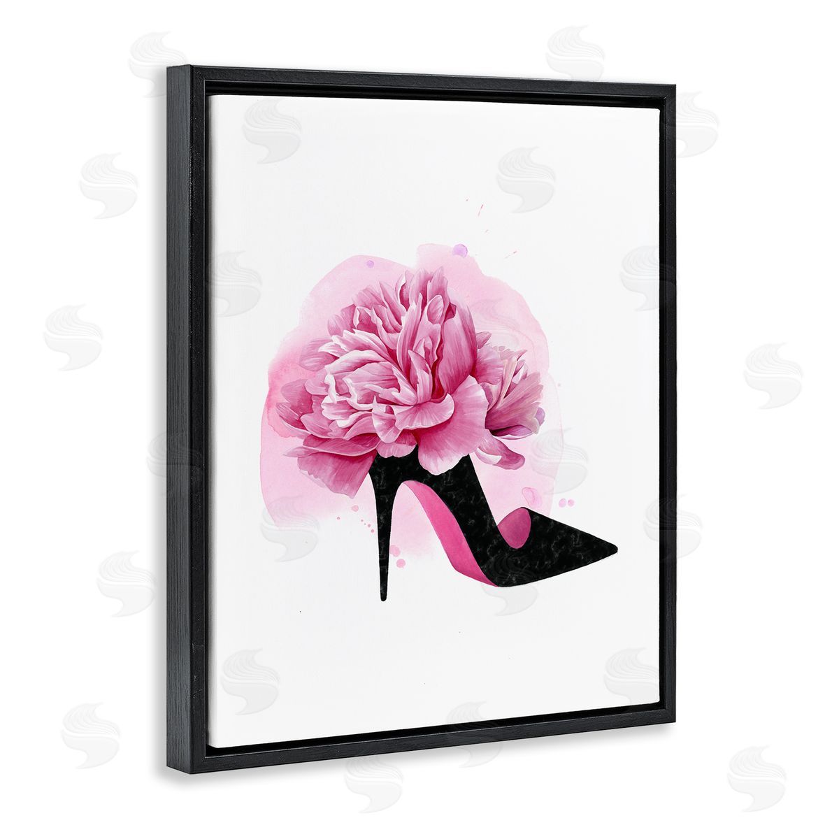 Flower Heel Black Pink Black Floating Frame Canvas Wall Art, Home Decor by Grace Popp