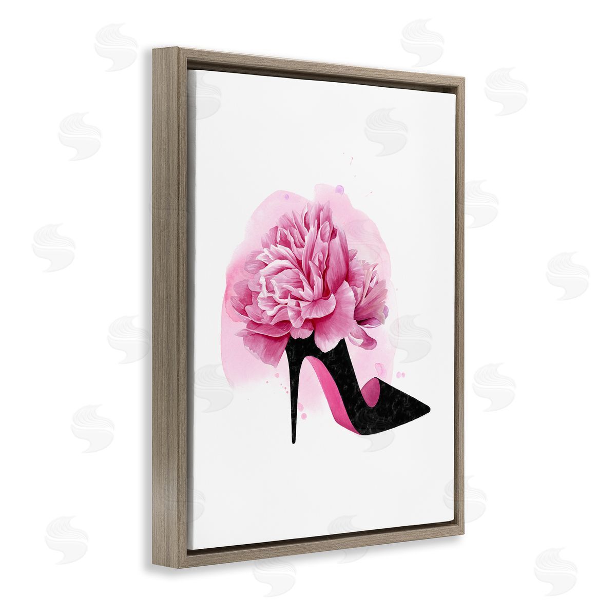 Flower Heel Black Pink Brown Floating Frame Canvas Wall Art, Home Decor by Grace Popp