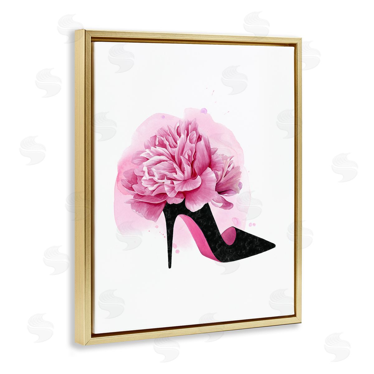 Flower Heel Black Pink Gold Floating Frame Canvas Wall Art, Home Decor by Grace Popp