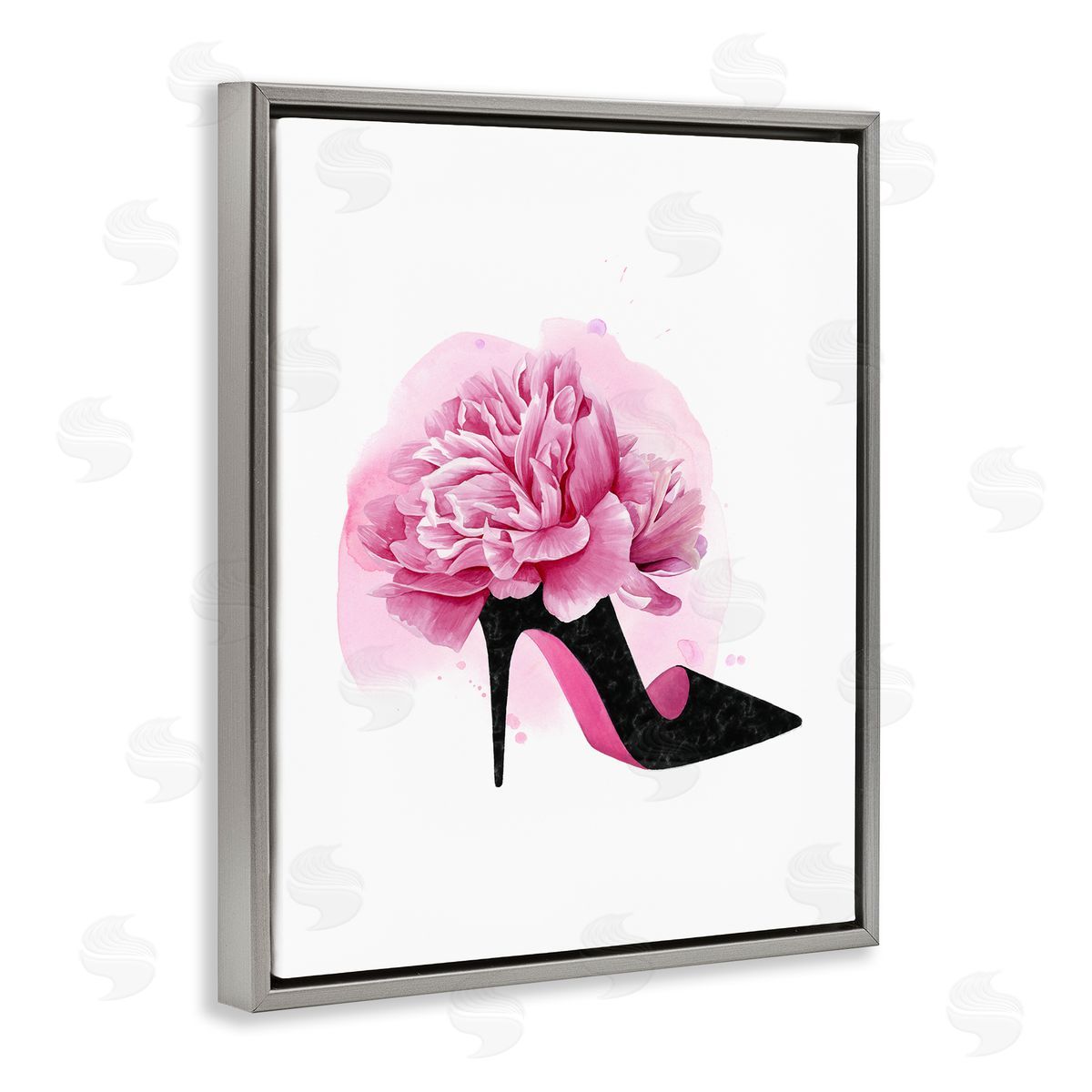 Flower Heel Black Pink Grey Floating Frame Canvas Wall Art, Home Decor by Grace Popp