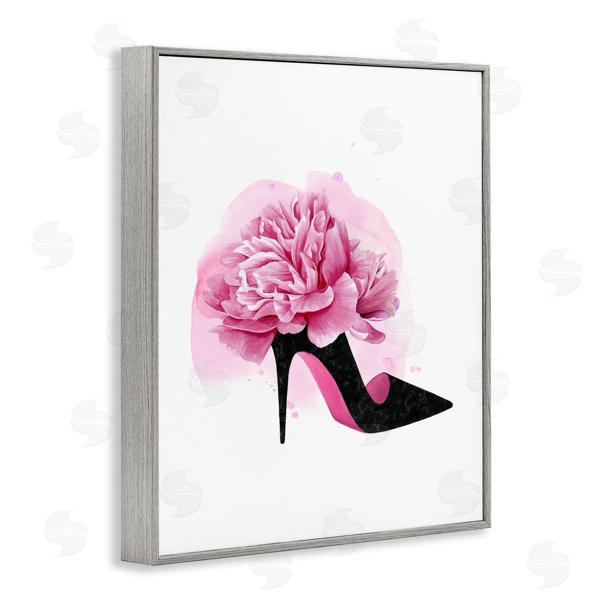 Flower Heel Black Pink Grey Frame Print Wall Art, Home Decor by Grace Popp