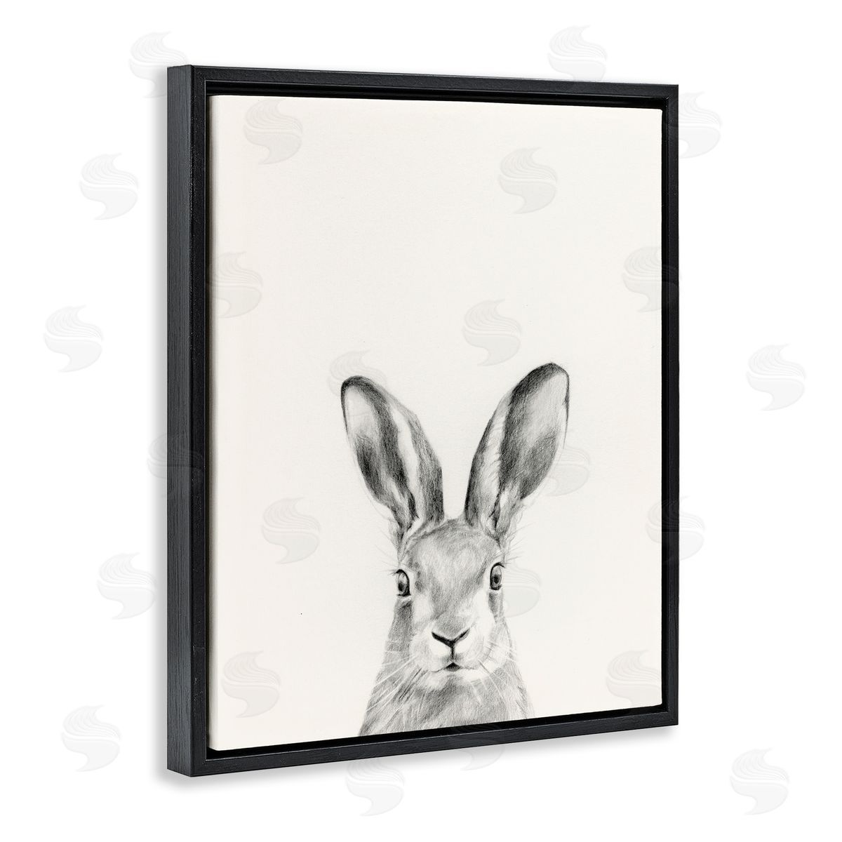Bunny Rabbit Portrait Grey Black Floating Frame Canvas Wall Art, Home Decor by Victoria Borges