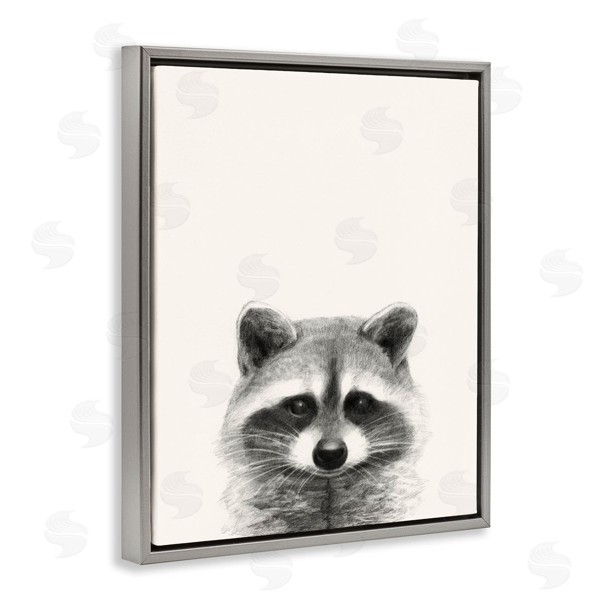 Raccoon Portrait Grey Grey Floating Frame Canvas Wall Art, Home Decor by Victoria Borges