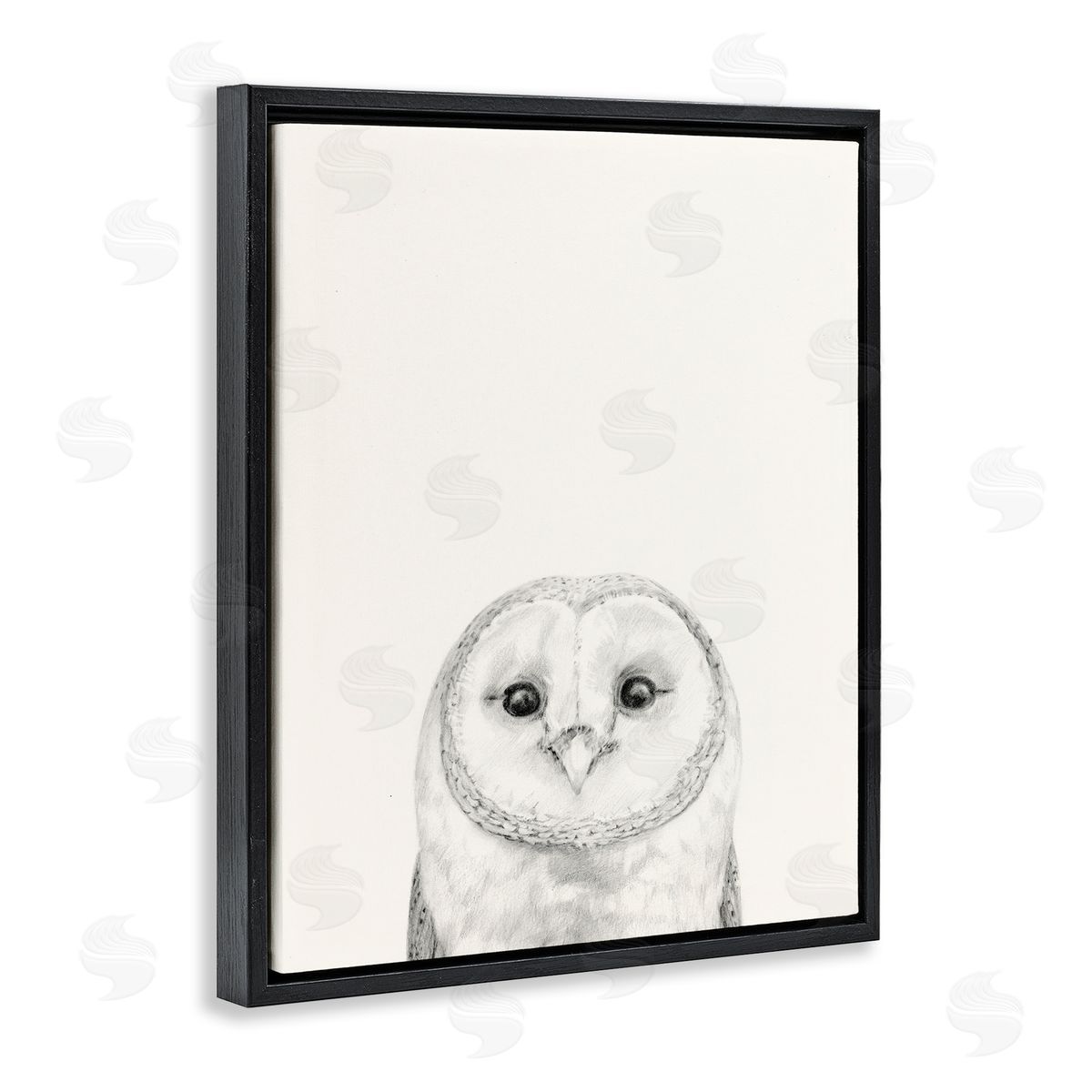Owl Portrait Grey Black Floating Frame Canvas Wall Art, Home Decor by Victoria Borges
