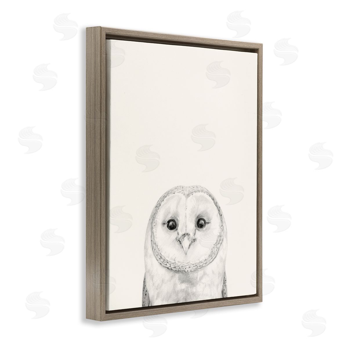 Owl Portrait Grey Brown Floating Frame Canvas Wall Art, Home Decor by Victoria Borges
