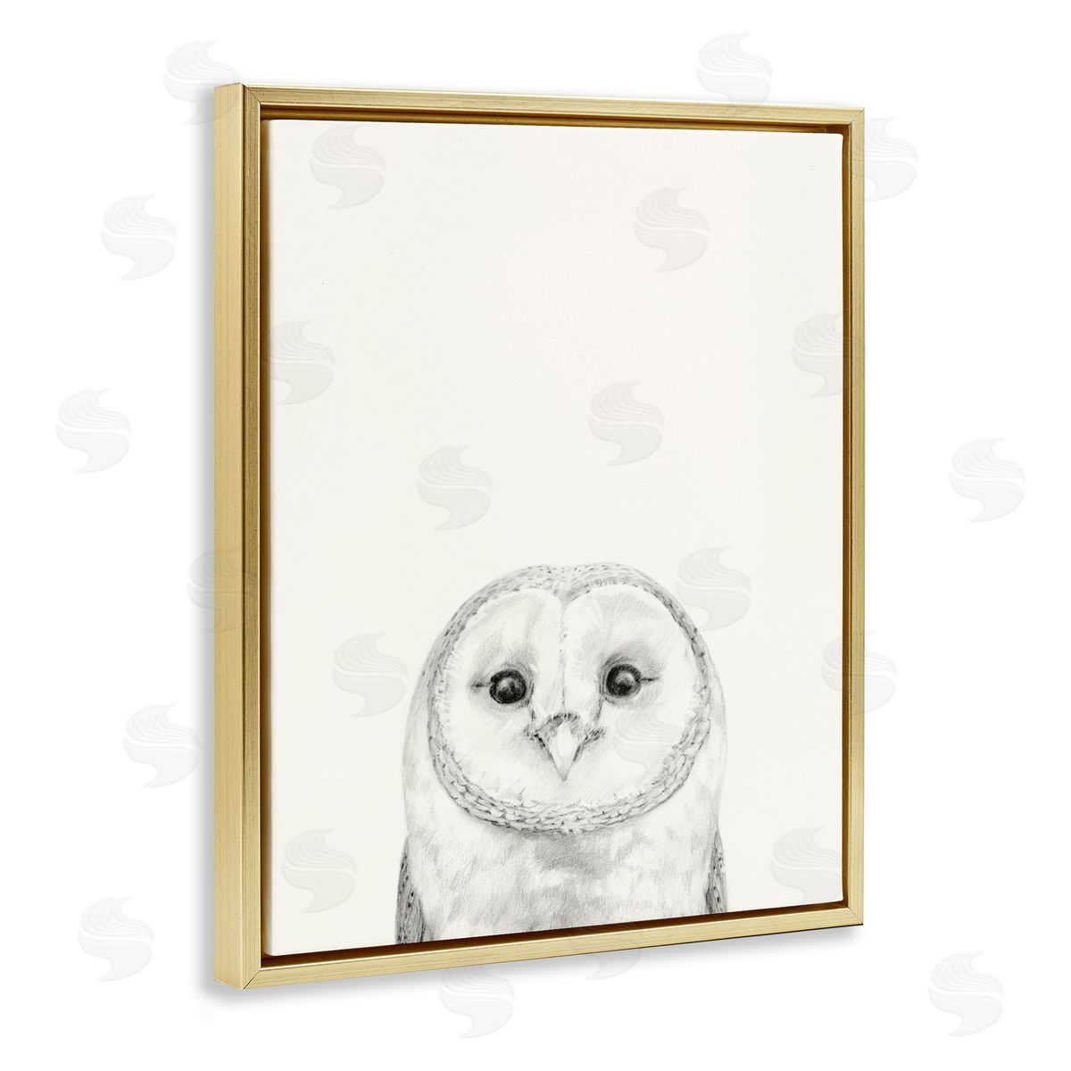 Owl Portrait Grey Gold Floating Frame Canvas Wall Art, Home Decor by Victoria Borges