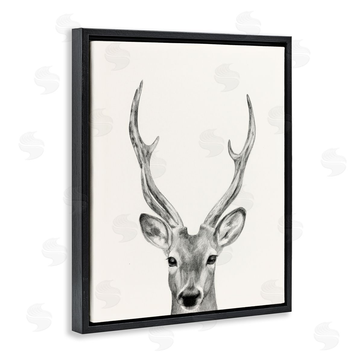 Deer Portrait Grey Black Floating Frame Canvas Wall Art, Home Decor by Victoria Borges