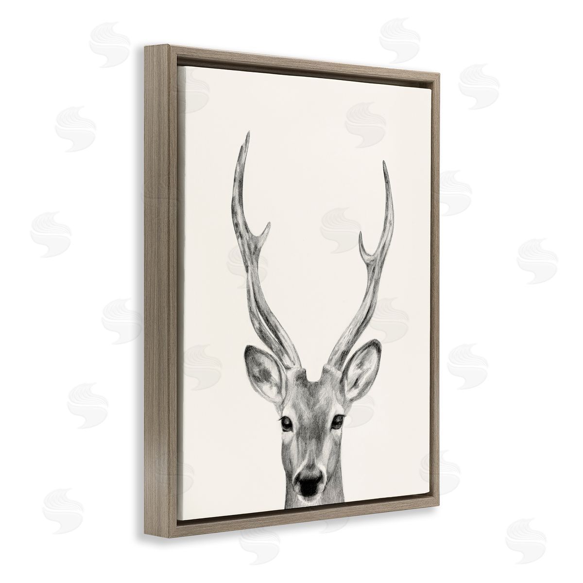 Deer Portrait Grey Brown Floating Frame Canvas Wall Art, Home Decor by Victoria Borges