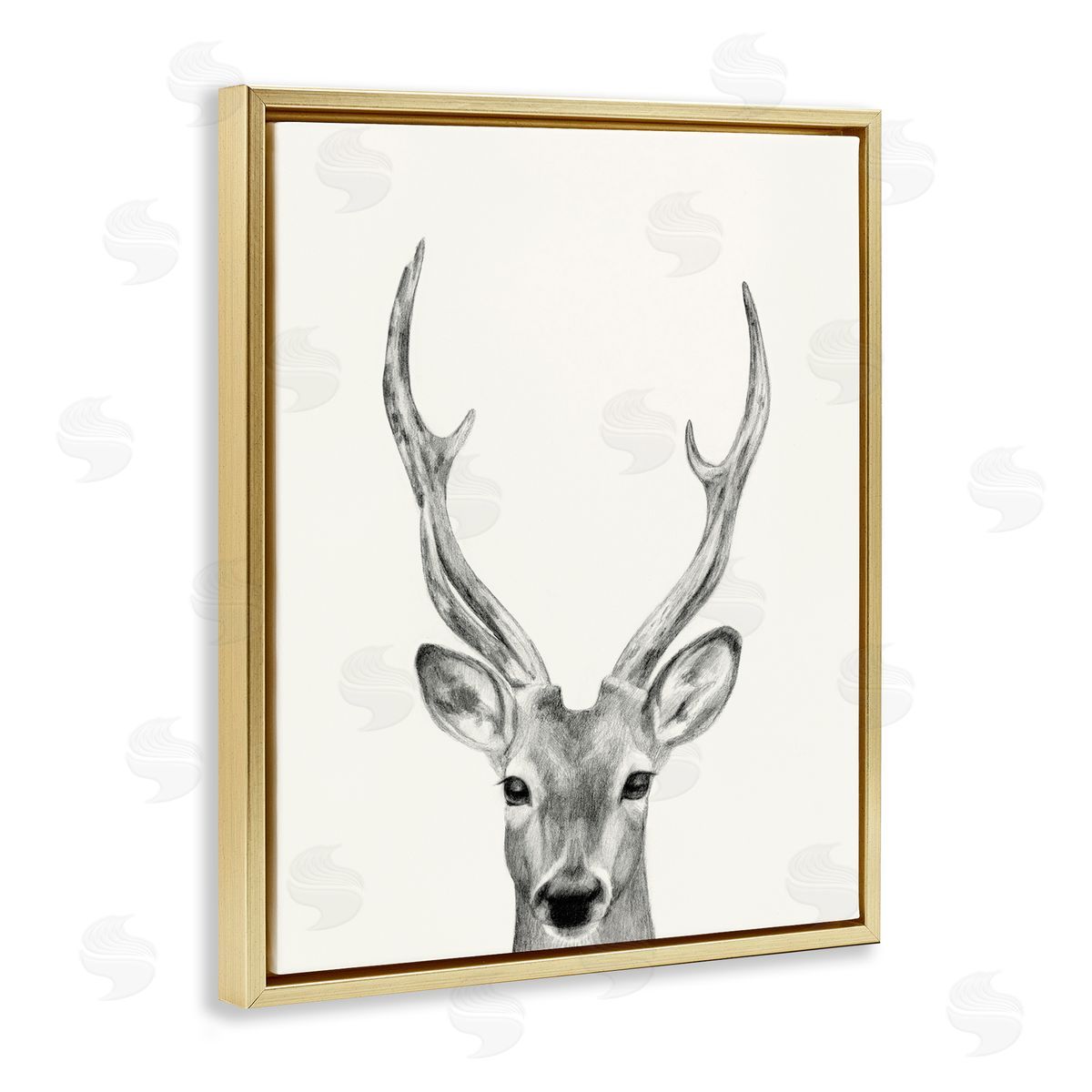 Deer Portrait Grey Gold Floating Frame Canvas Wall Art, Home Decor by Victoria Borges