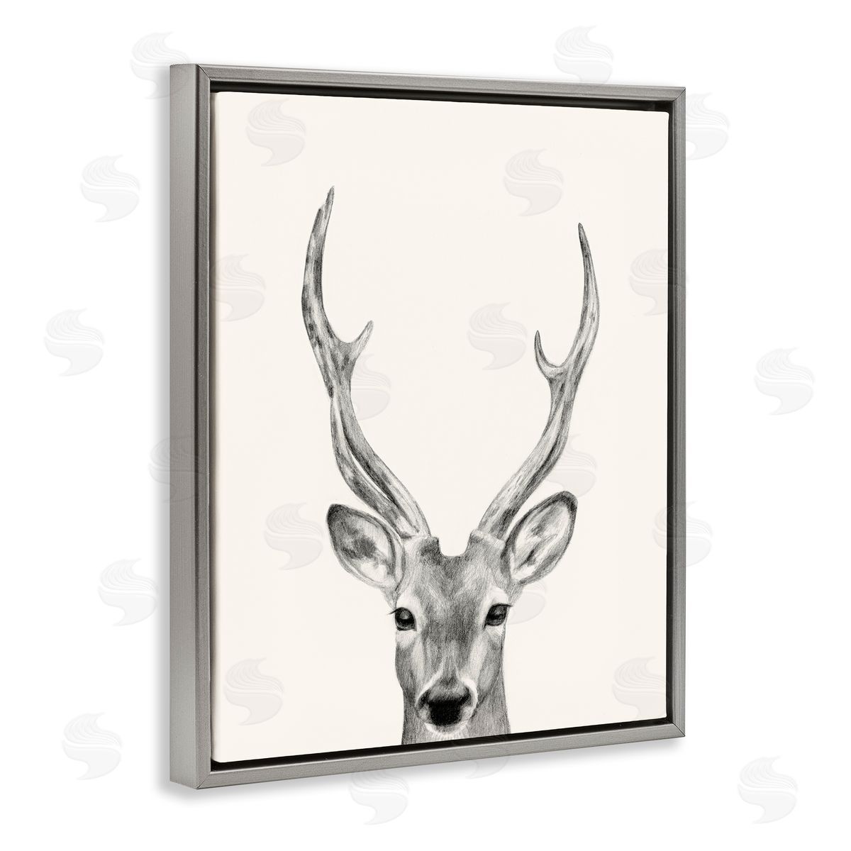Deer Portrait Grey Grey Floating Frame Canvas Wall Art, Home Decor by Victoria Borges