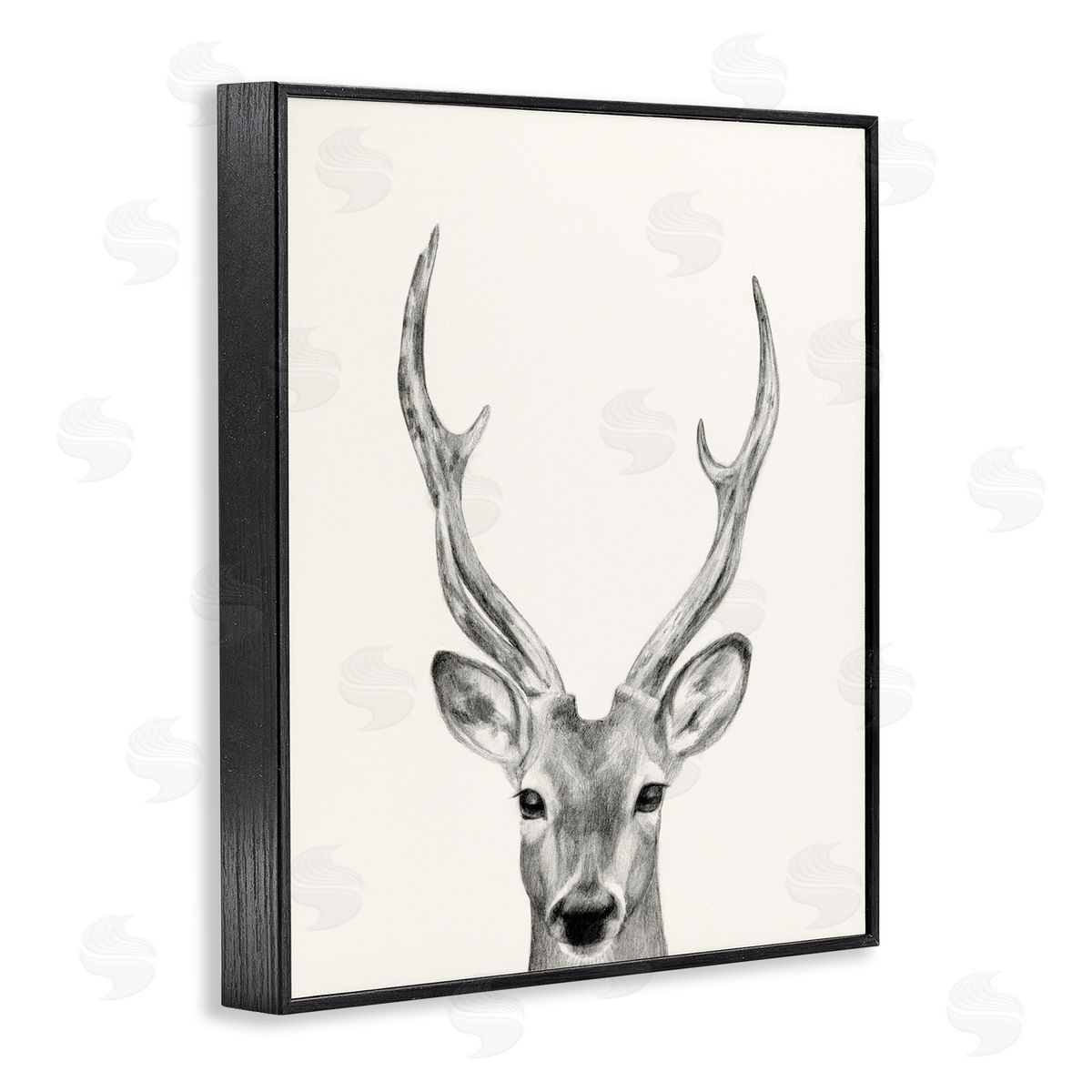 Deer Portrait Grey Black Frame Print Wall Art, Home Decor by Victoria Borges