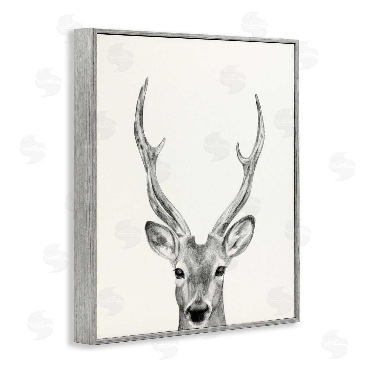 Deer Portrait Grey Grey Frame Print Wall Art, Home Decor by Victoria Borges
