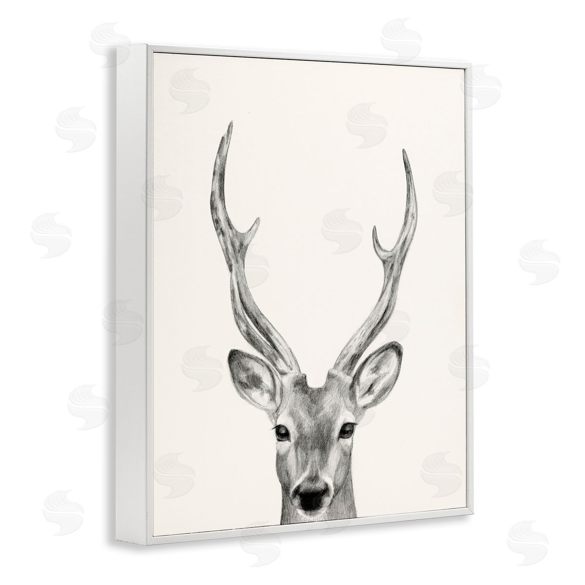 Deer Portrait Grey White Frame Print Wall Art, Home Decor by Victoria Borges