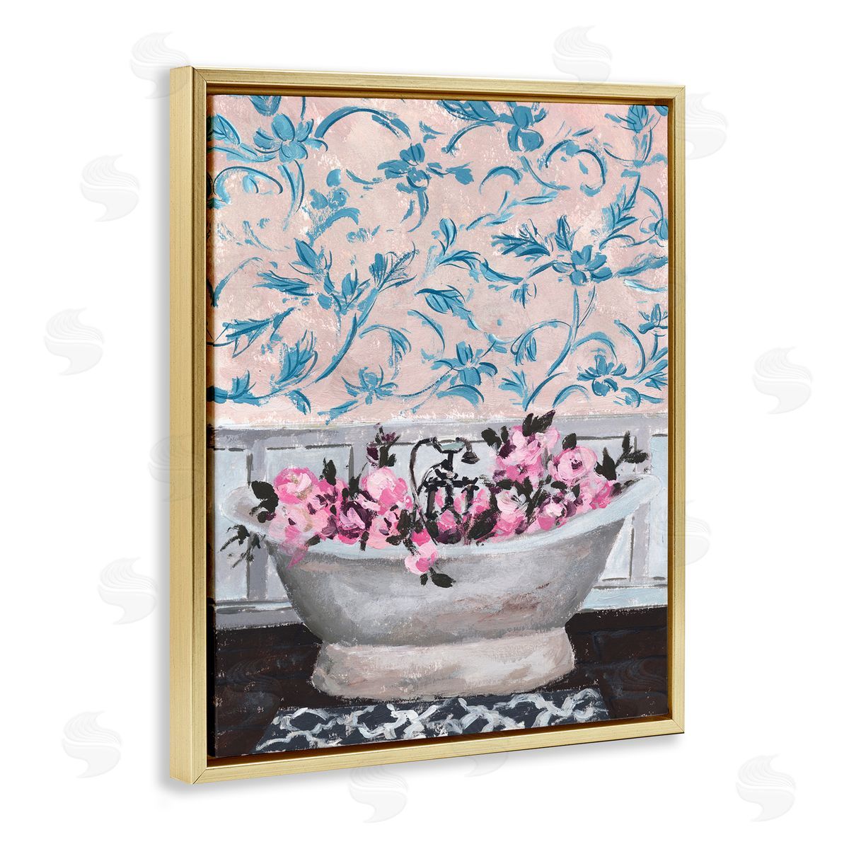 Flower In Bath Tub Gold Floating Frame Canvas Wall Art, Home Decor by Melissa Wang