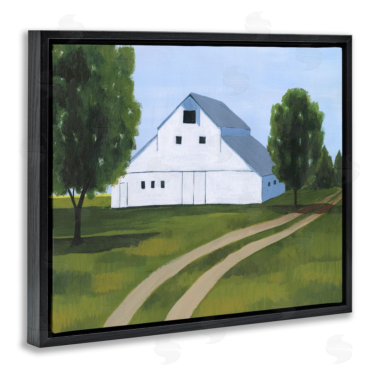 Country Fields & Barn Black Floating Frame Canvas Wall Art, Home Decor by Grace Popp
