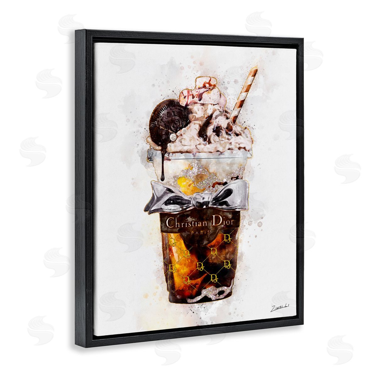 Fashion Brand Dessert Cup Black Floating Frame Canvas Wall Art, Home Decor by Ziwei Li