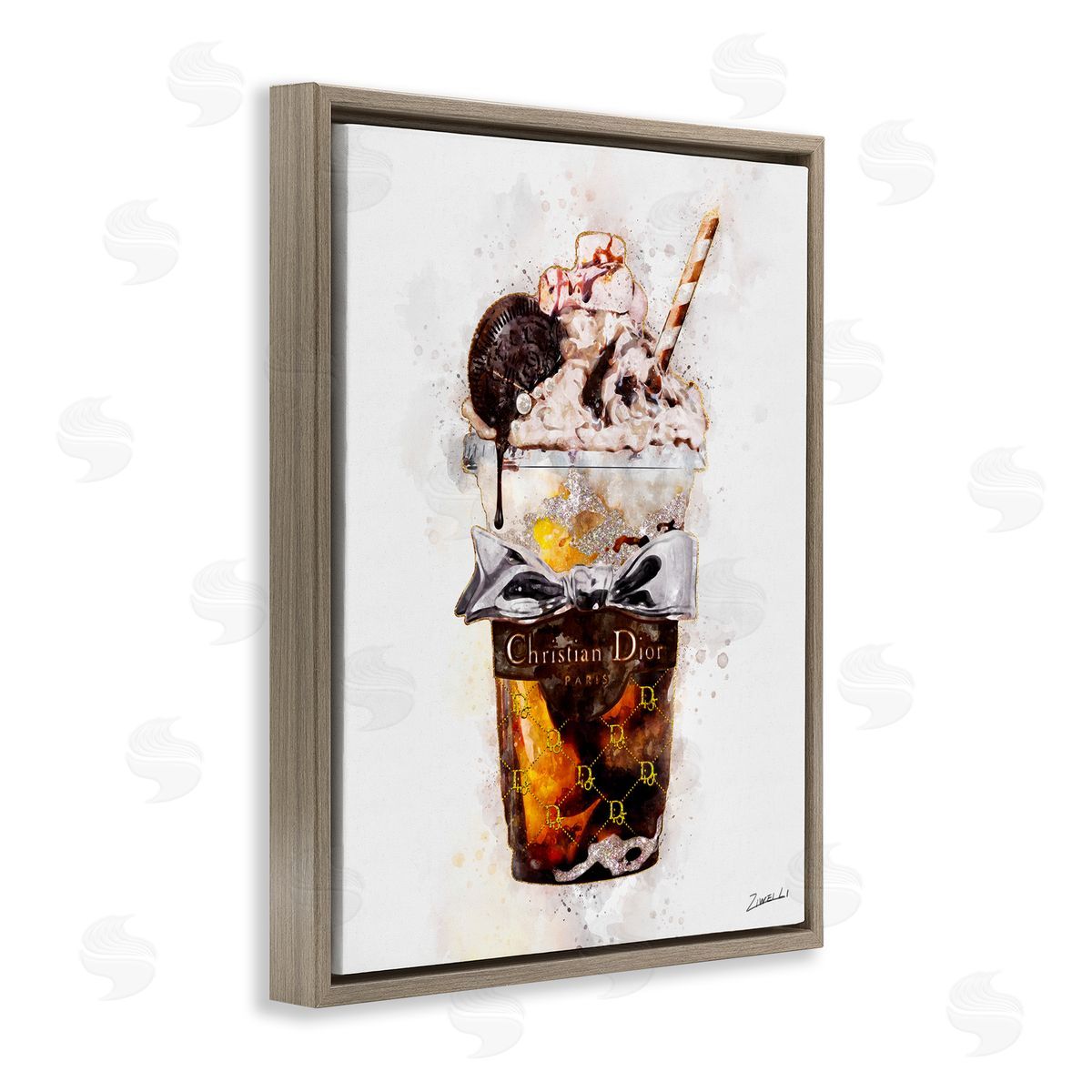Fashion Brand Dessert Cup Brown Floating Frame Canvas Wall Art, Home Decor by Ziwei Li