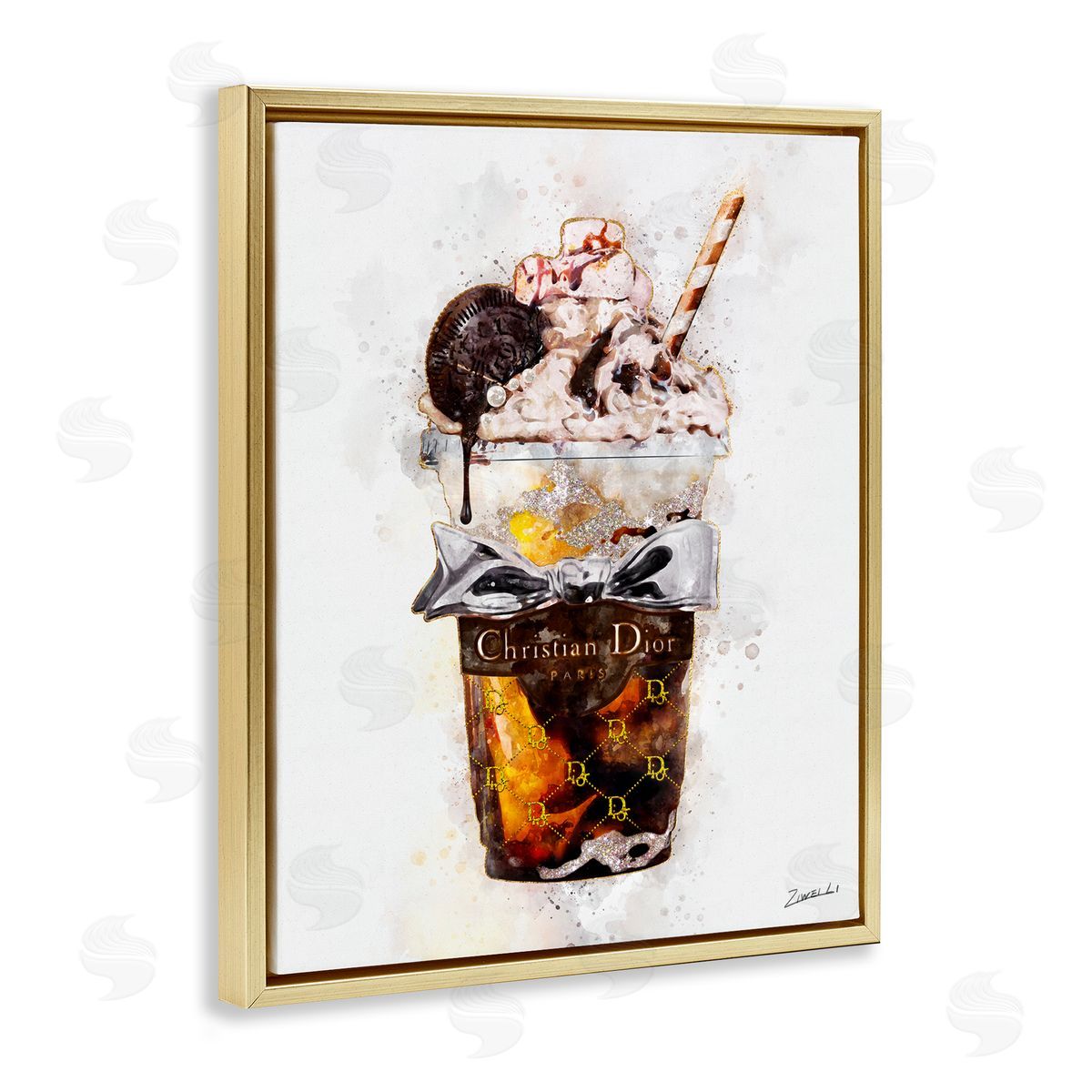Fashion Brand Dessert Cup Gold Floating Frame Canvas Wall Art, Home Decor by Ziwei Li